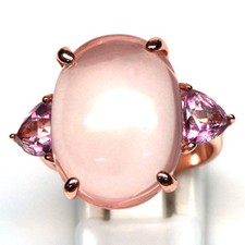 925 Sterling Silver 14 x 19 mm. Pink Rose Quartz Amethyst Ring Size 7