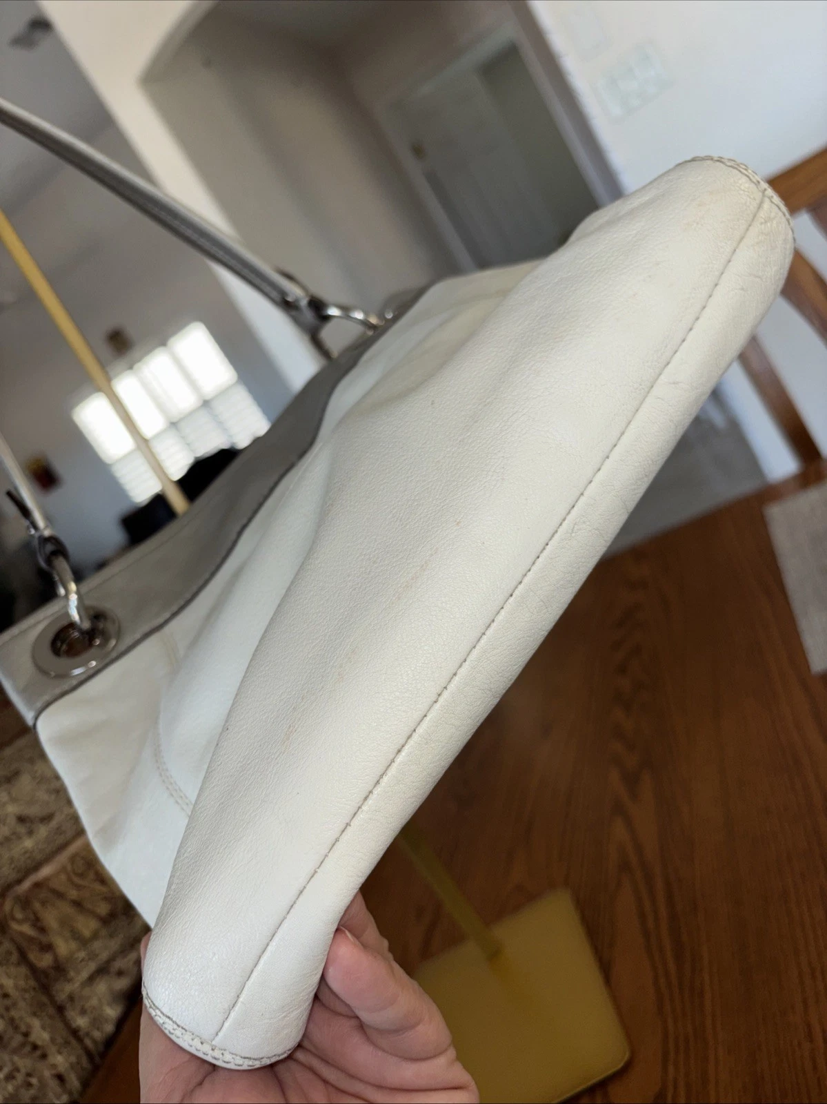 Coach F17605 Ashley borsa hippie in pelle borsa a tracolla bianca argento tracolla