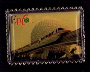 Disney 2001 Epcot Monorail Passing Spaceship Earth Postcard Pin