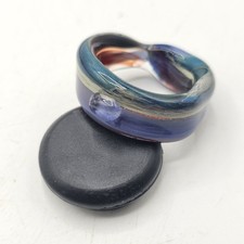 Hand Blown Multicolor Art Glass Ring Size US 9.25