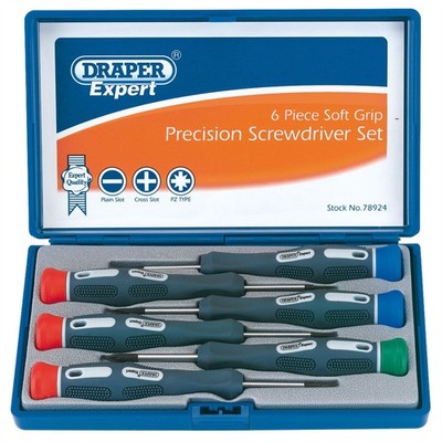 Draper Expert Soft Grip Präzisions-Schraubendreher-Werkzeug-Set mit schwarzen Spitzen 6-teilig