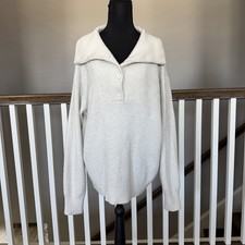 Aerie Soft Waffle Knit Collard Slouchy Oversized Pullover Sweater Cream Medium