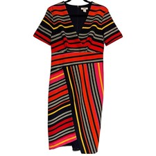 Cato Fully Lined Multicolor Dress with Multidirectional Stripes V-Neck Size 10