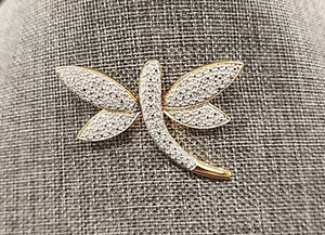 Authentic HSN 18k Yellow Gold Plated Silver Dragonfly Brooch with Diamond accents 1.5 in