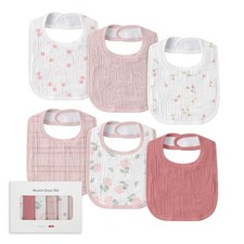 6 PCS Muslin Baby Drool Bibs Unisex Boys Girls Soft Cotton Teething Pink