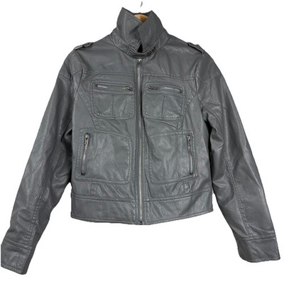 I.B Diffusion Size S Gray Motorcycle Jacket Coat Zip up Stylish Women RN# 34570