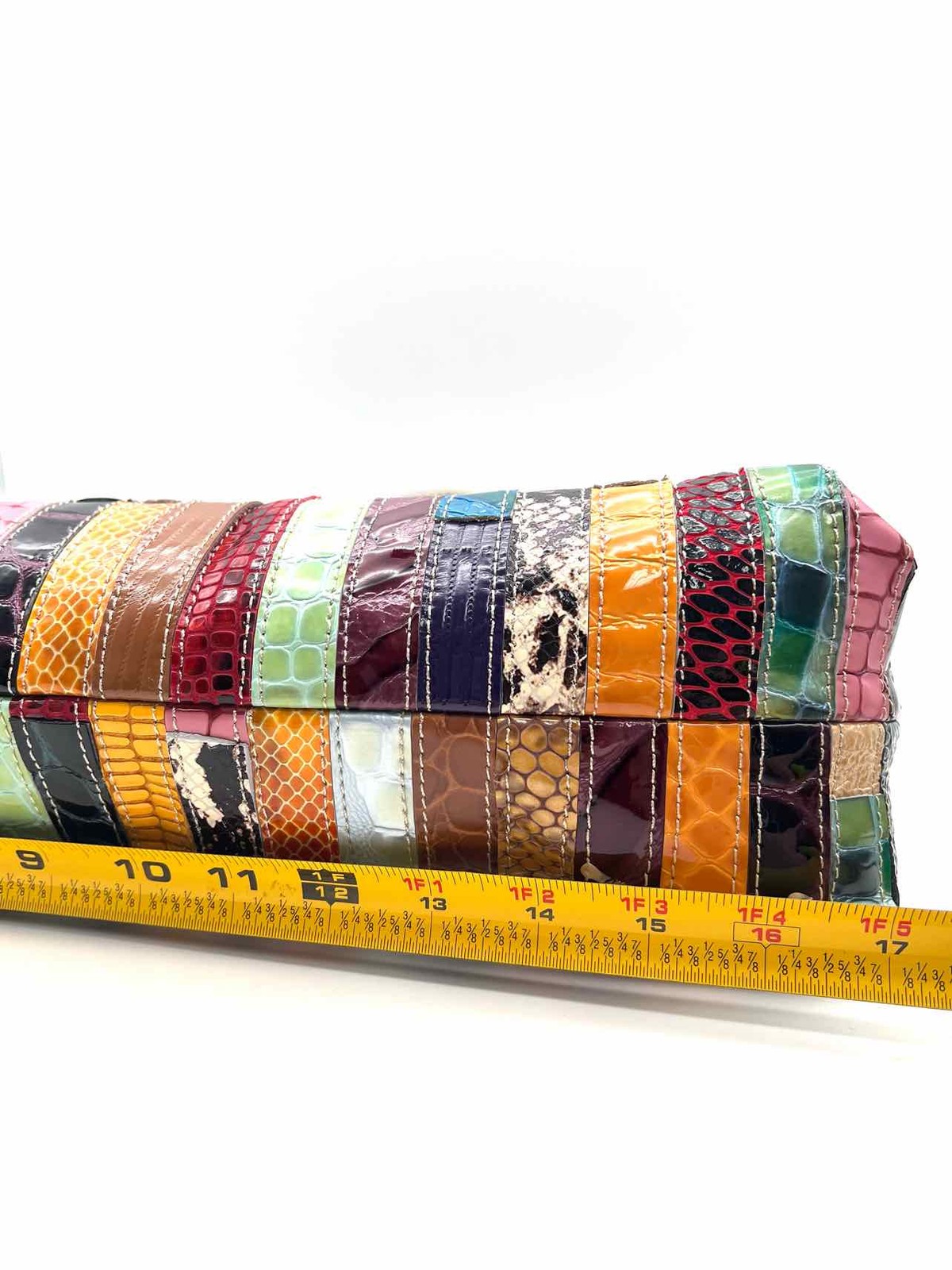 Size Tan/Multi Reptile Patchwork Purses Satchel - image 10