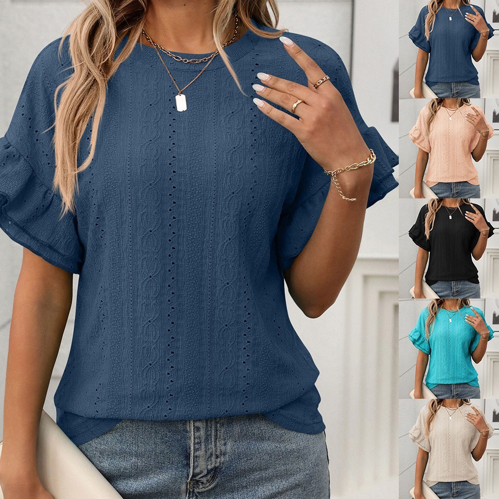 ALTRA T shirt maglietta manica corta estiva nuova tinta unita girocollo foglia di loto manica