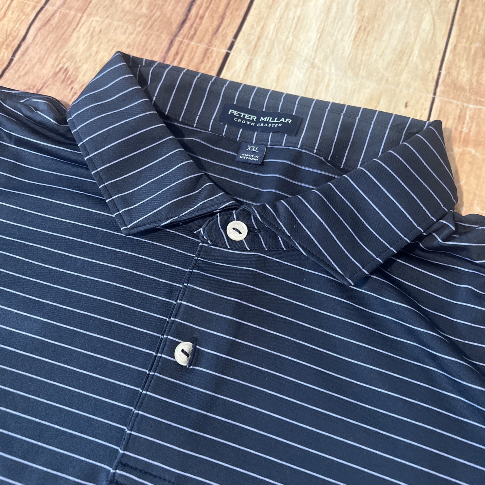 Peter Millar Crown Crafted NAV Performance Striped Blue Polo Shirt Men’s 2XL