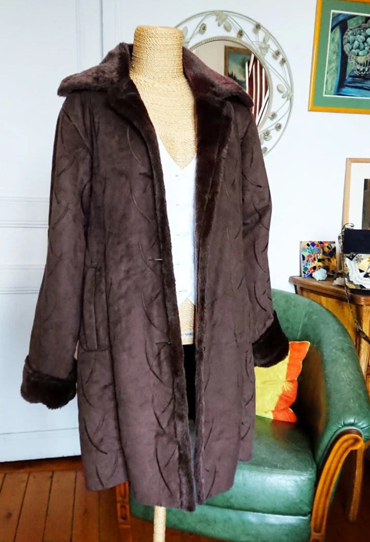 Manteau Femme Gabriella Blanc Cassé, Fausse Fourrure Et Imitation Cuir, Taille M