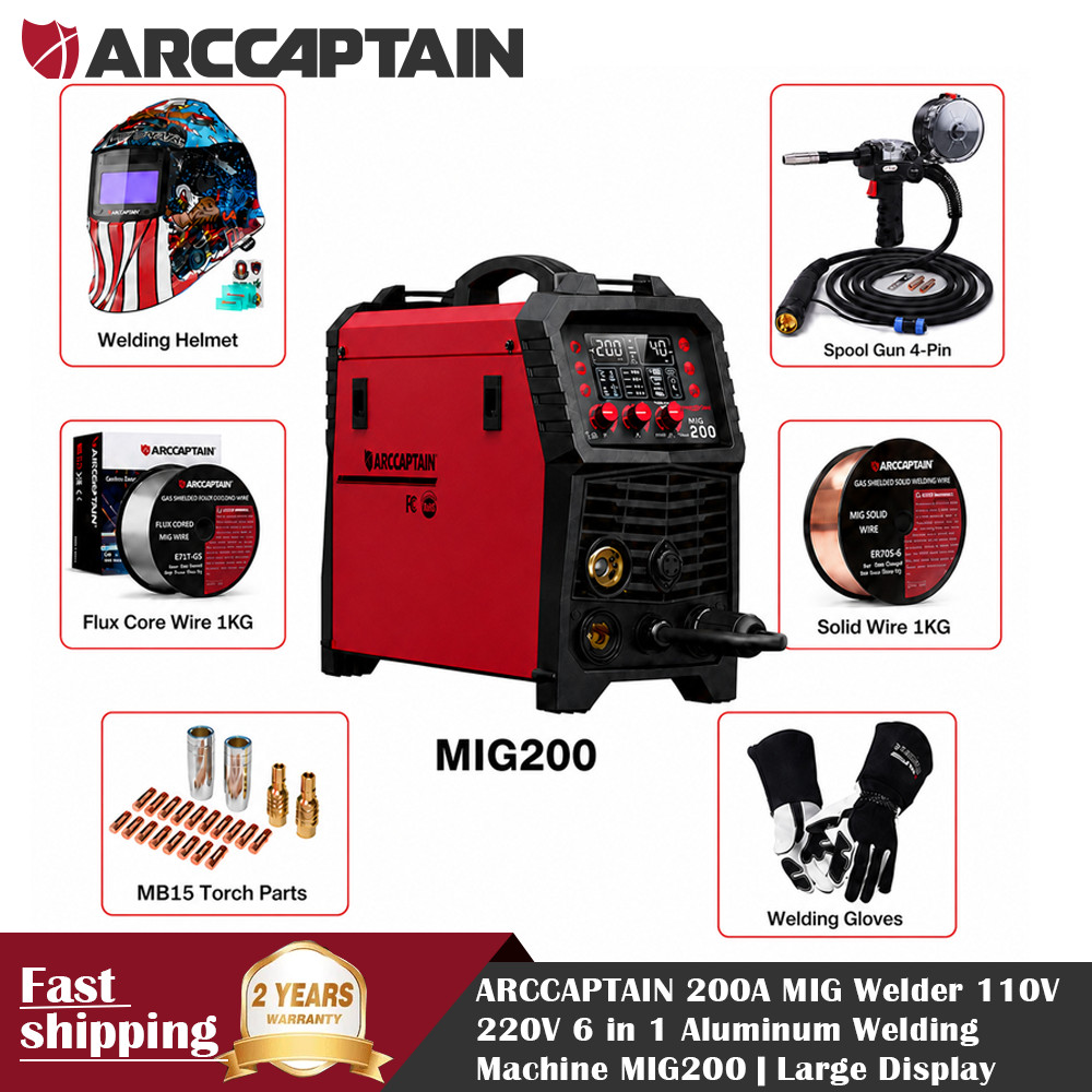 ARCCAPTAIN MIG200 MIG Welder 110V/220V 6 in 1 Aluminum MIG/Stick/Lift TIG/Spot