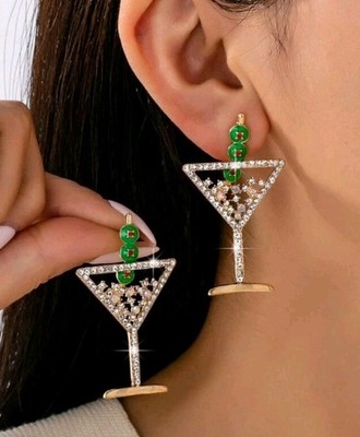 Martini  Cosmopolitan Cocktail Olive Glass Earrings Party Chic City Feminine 