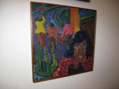 Fauvismus Stil Ölgemälde Genremalerei  Rückseite  Aufschrift Grete Knudsen  1972