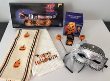 Halloween Decor - String Lights, Windsock, Towels, Mask, Etc Grab Bag - Lot of 7