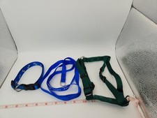 Lot of 3-Small Dog-Green Harness, Blue Collar  Blue Leash.