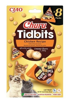 INABA Cat Churu Tidbits Chicken Recipe weiche Huhn und Lachs für Katzen 8x12g