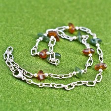 16  , Vintage sterling silver handmade necklace with sea washed glass beads