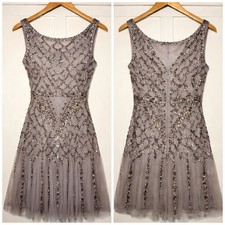 Aidan Mattox Women’s Size 6 Gray Beaded Sequin Cocktail Dress EveningA refined