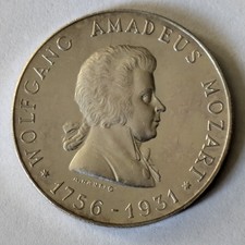 AUSTRIA 1931 SILVER 0.900 PROOF MEDAL MUSICIAN MOZART, 19.6grams