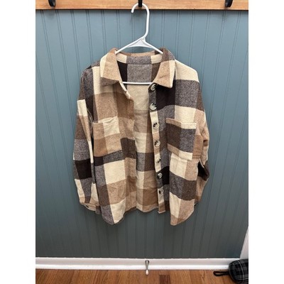 Womens Plaid Shacket Button Up Long Sleeve Shirt Jacket Size M