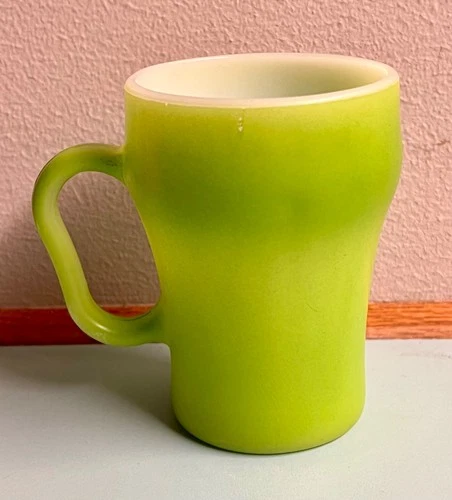 Fire King Anchor Hocking Soda Coffee Cup Lime Green Milk Glass Vintage 8oz USA