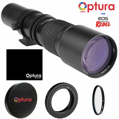 OPTURA HD 32k 500mm Telephoto Lens for Canon EOS EF and EF-S Mount DSLR Cameras