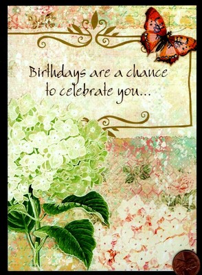 Birthday Butterfly Hydrangea Flowers Watercolor Effect -  Birthday Greeting Card