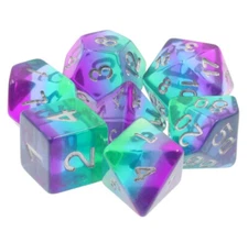 7 Piece Translucent Polyhedral Dice Set w/ Blue Bag – Blue Aurora