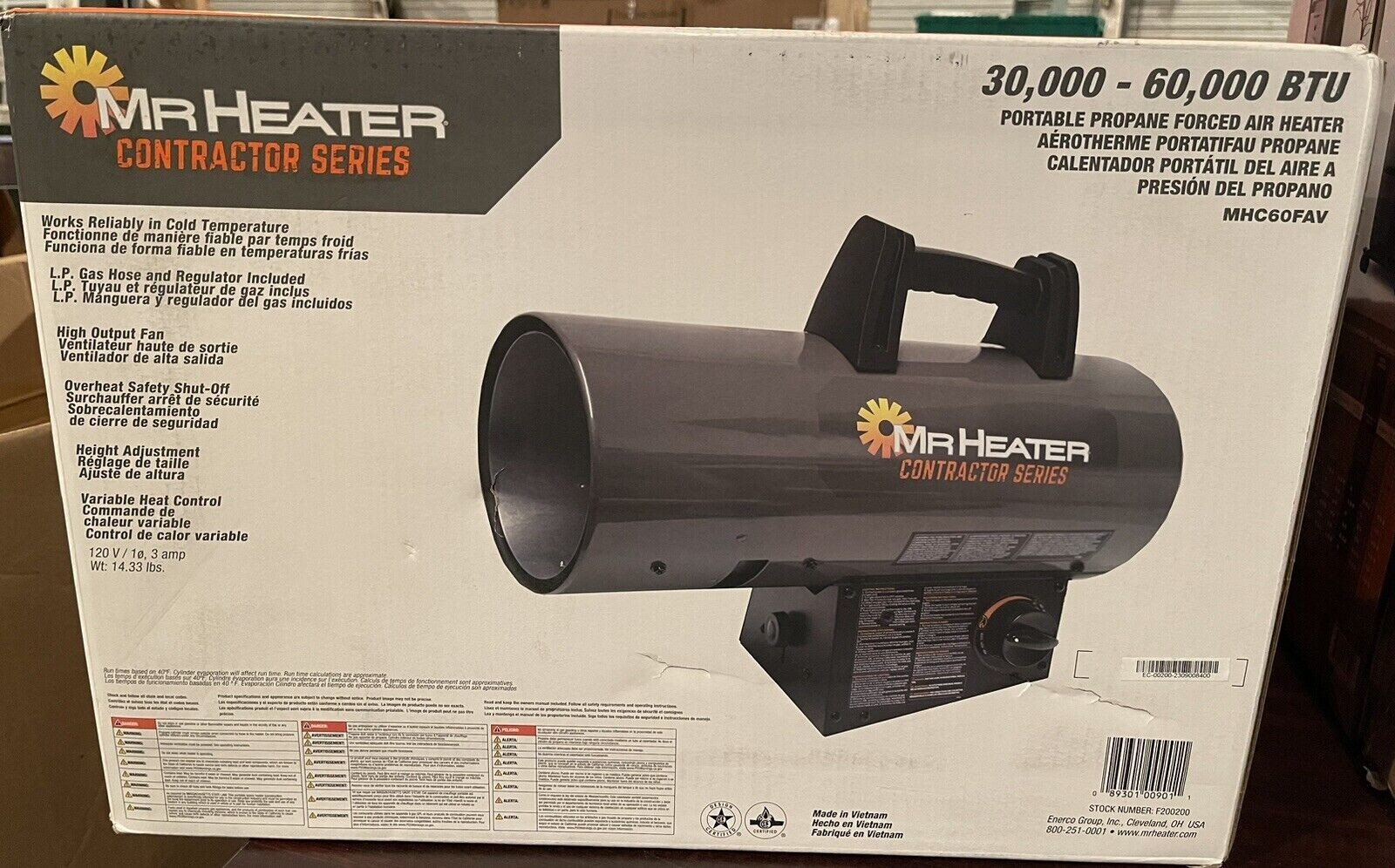 Mr. Heater MH60FAV 3060,000 BTU Portable Propane Forced Air Heater New