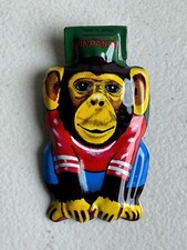 Vintage Tin Litho Noisemaker Party Clicker Chimpanzee Made in Japan Bright Color