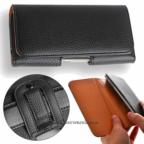 Horizontal Business Men's Leather Cell Phone Pouch Case Cover Belt Loop Holder