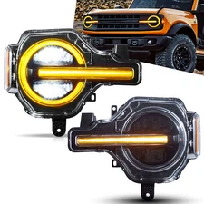 Pair Full LED Headlights Fit Ford Bronco 2020-2024 W/Yellow LED DRL Front Lamps