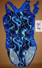NWT Axis Gymnastic Dance Leotard Racer Back Royal Foil Print Ladies Small 97101