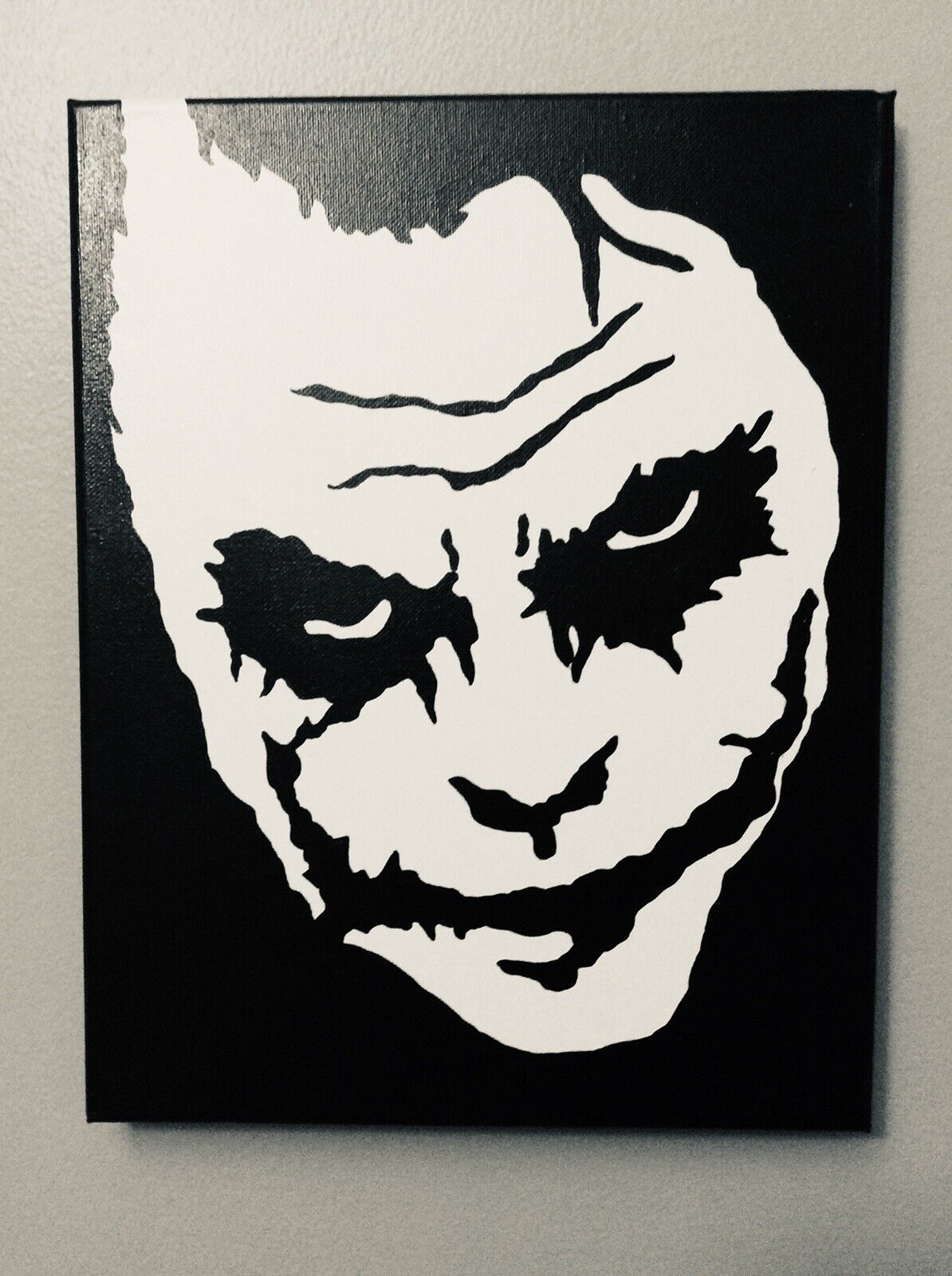 Hand painted art canvas 16x20 Inches BATMAN Acrylic painting Black & White