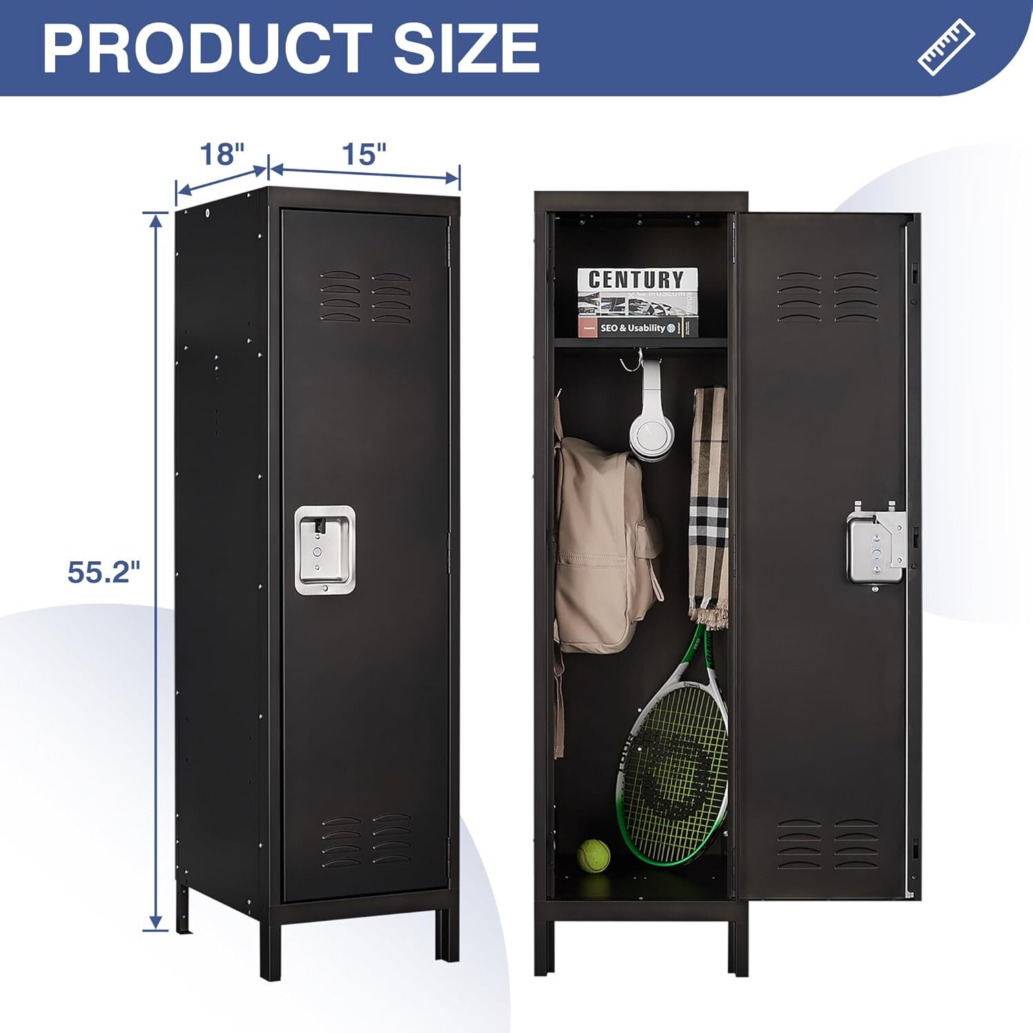 Metal Storage Locker, Lockable Employees with Door 55" Height Steel Locker