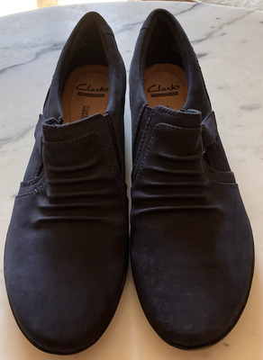 Clark s Women s Everlay Coda Navy Blue Suede Slip On Loafers Size 10M