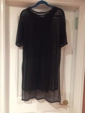 Urban Outfitters Solid Black Striped Nylon Blend 3/4 Sleeve Lined Dress S