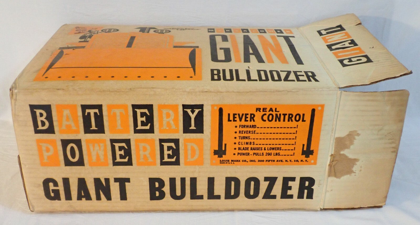 VINTAGE LOUIS MARX TOYS BATTERY OPERATED GIANT BULLDOZER ORIGINAL BOX