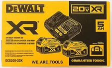 Dewalt 20V DCB205-2CK Starter Kit 2) DCB205 5.0 Batteries, Rapid Charger & Bag