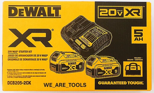Dewalt 20V DCB205-2CK Starter Kit 2) DCB205 5.0 Batteries, Rapid Charger & Bag