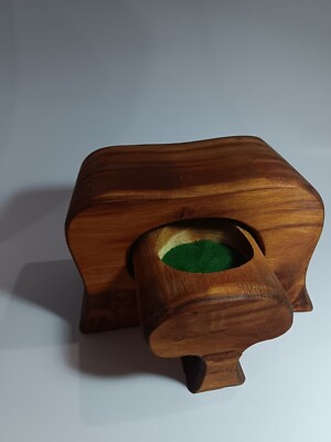 Rare Find-Handmade & Carved Wood-Log Stash Box with Drawer-Rustic-VTG-Mushroom