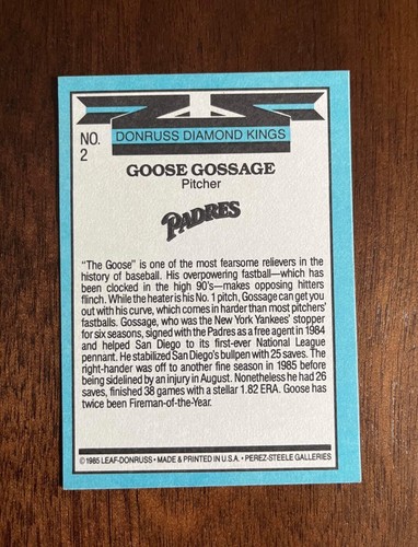 SAN DIEGO PADRES- GOOSE GOSSAGE AUTOGRAPH 1985 DONRUSS DIAMOND KING #2 SIGNED - Picture 2 of 2