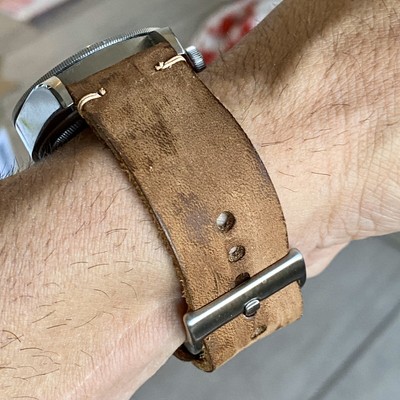 distressed leather watch strap
