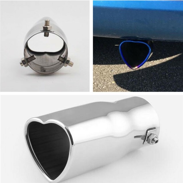 63mm Car Modified Heart Shaped Tip Exhaust Pipe Muffler Silver