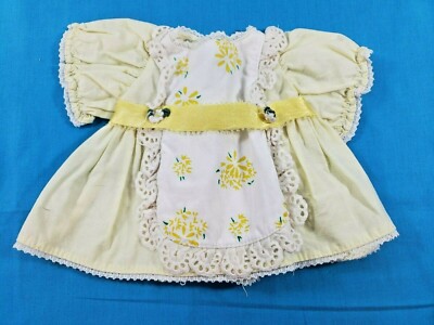 VINTAGE ANTIQUE  YELLOW & WHITE DOLL DRESS FRENCH/GERMAN DOLLS