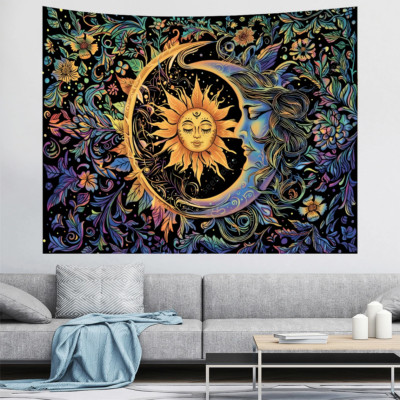 Sun and Moon Tapestries Burning Sun with Star Psychedelic Mystic Wall Art