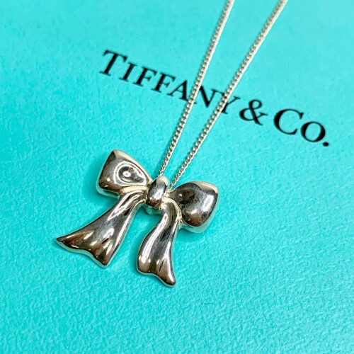[hard to find] TIFFANY&Co. Bow Ribbon Necklace Silver Vintage limited ...