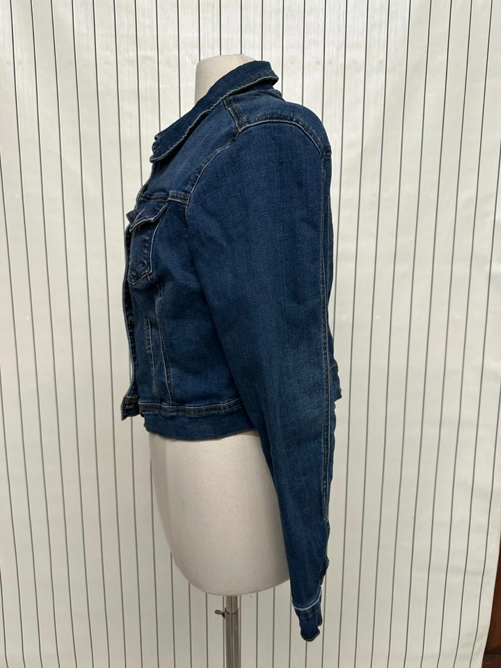 Chaqueta de mezclilla WAX JEAN para mujer azul oscuro corta doble bolsillo botón delantero talla 1XL Foto 2 de 4