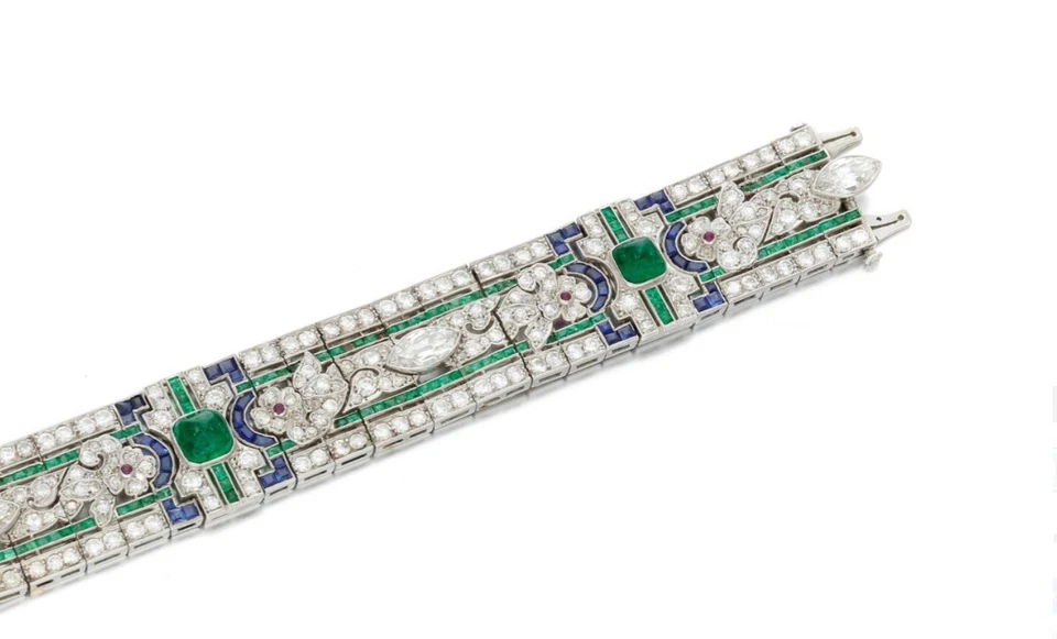 Brazalete de plata de ley 925 con diamantes de esmeralda, rubí, zafiro y circonita cúbica creado en laboratorio Foto 3 de 4