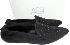 Sz 38.5 AGL Attilio Giusti Leombruni Loafers Studded Moc Flats Pointy Toe Shoes